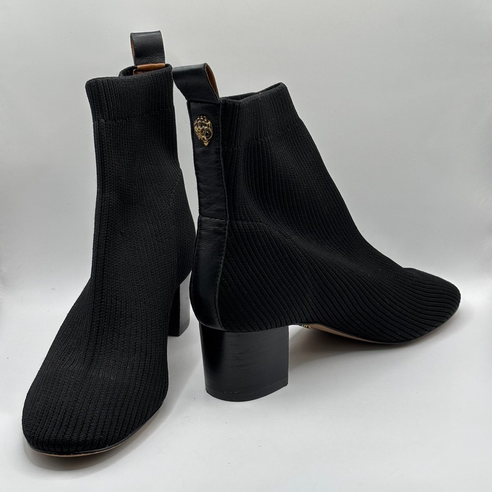 Kurt Geiger London Women Burlington Black Ribbed Knit Block Heel Boots 36.5 6.5